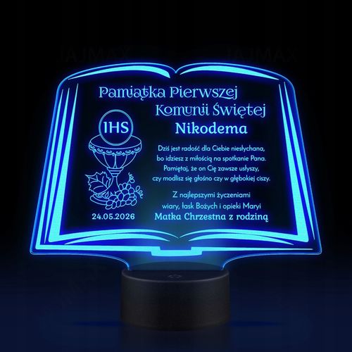Pamiątka Pierwszej Komunii Świętej LAMPKA LED prezent na Komunię na Arena.pl