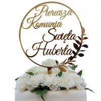 Topper na komunię z imieniem złoty Pierwsza Komunia IMIĘ złote lustro tort