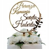 Topper na komunię z imieniem złoty Pierwsza Komunia IMIĘ złote lustro tort