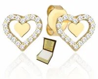 KOLCZYKI ZŁOTE 585 SERDUSZKA Z CYRKONIAMI PREZENT DEDYKACJA