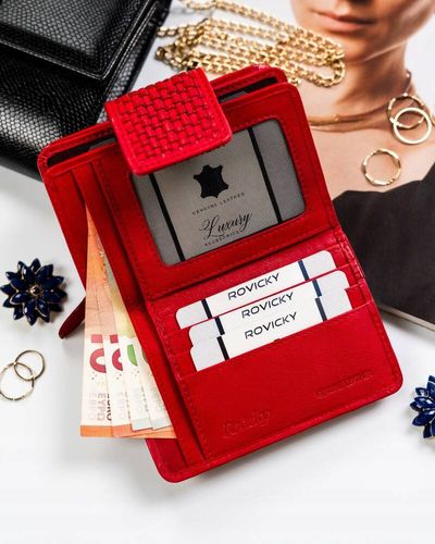 skórzany portfel damski zamykany na zatrzask - rovicky na Arena.pl