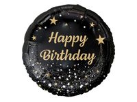 Balon foliowy "B&C Happy Birthday", czarny, nadruk złoty, 45 cm (18 cali)