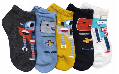 Skarpetki Chłopięce Bawełniane Skarpety Roboty Kolorowe Wzorki 5-PAR 23-26 na Arena.pl