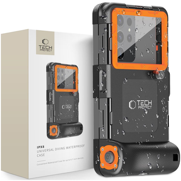 tech-protect ipx8 universal diving waterproof case black/orange zdjęcie 1