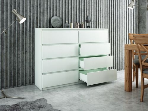 Pojemna Duża Komoda 8 Szuflad 120cm Biała Salonu Sypialni Od na Arena.pl