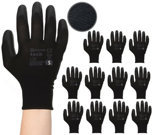 rękawice robocze mercator tech black+black pu - s - 12 par na Arena.pl