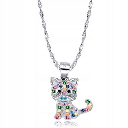 Srebrny Łańcuszek 925 Wisiorek Kotek Grawer na Arena.pl