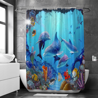 Zasłona prysznicowa, nadruk cyfrowy poliester,delfin w morzu - 180x200 cm