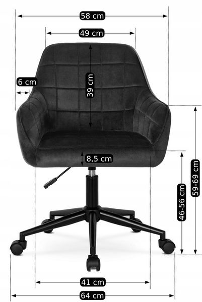 Krzesło Obrotowe Fotel Młodzieżowy Obrotowy Dla Dziecka Czarny Welur LUCY zdjęcie 8