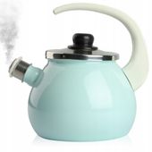 CZAJNIK EMALIOWANY NOWOCZESNY TURKUS Z GWIZDKIEM STAL 2,5 L INDUKCJA GAZ