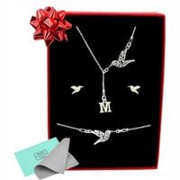 KOMPLET BIŻUTERII SREBRNEJ Z KOLIBRAMI KOLIBER + LITERKA *DO WYBORU prezent