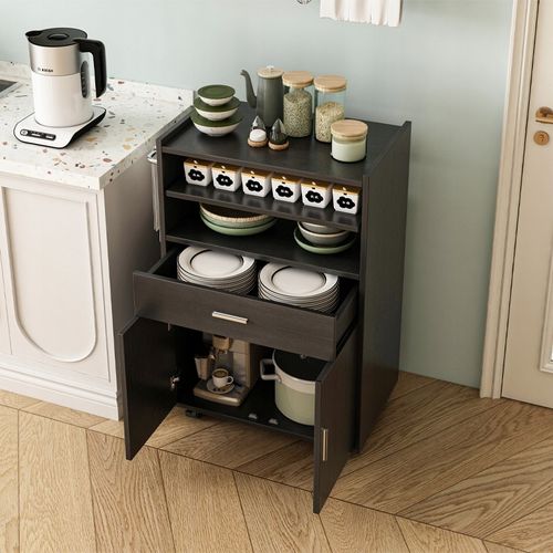 WÓZEK KUCHENNY SZAFKA REGAŁ MOBILNY SKANDYNAWSKI CZARNY NA KÓŁKACH PÓŁKA na Arena.pl