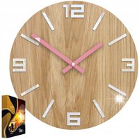 Zegar Ścienny Dębowy Drewniany Kwarcowy Arabic Wood White&Pink