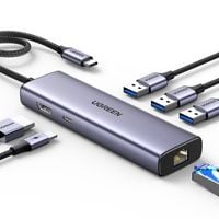 6w1 hub adapter usb-c - 3x usb-a 3.0 / hdmi / rj45 / usb-c pd - szary