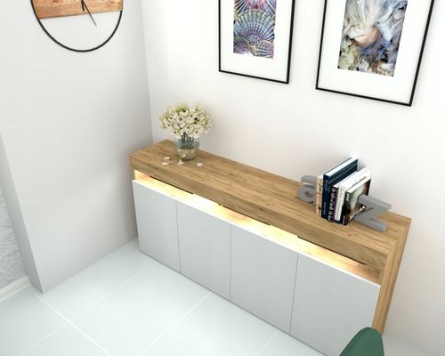 Duża Komoda LUNA 4D 180 Dąb Craft Biała LED na Arena.pl