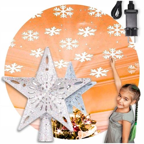 ŚWIECĄCA GWIAZDA OZDOBA NA CHOINKĘ LED Z PROJEKTOREM CZUBEK SREBRNA NA PRĄD na Arena.pl