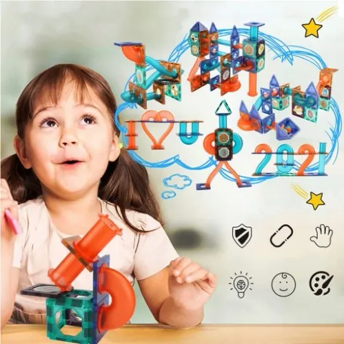 KLOCKI MAGNETYCZNE KONSTRUKCYJNE ŚWIECĄCY TOR 110el 3D MAGNETIC EDUKACYJNE na Arena.pl