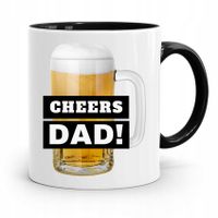Kubek Czarny Prezent Na Dzień Ojca Cheers Dad! Z Nadrukiem Ze Zdjęciem