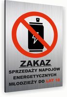 Tabliczka znak informacyjny 20x15 Srebrna ZAKAZ SPRZEDAŻY ENERGETYKÓW