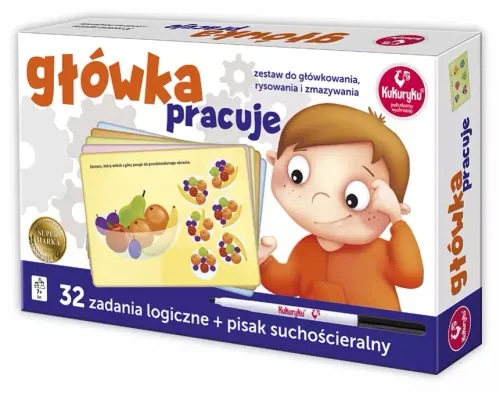 Główka pracuje - 32 zadania logiczne dla dzieci do rysowania i zmazywania na Arena.pl