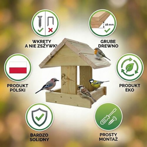 ECO Karmnik Dla Ptaków XXL+ DREWNIANY Solidny DIY Łatwy Montaż BUDKA na Arena.pl
