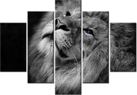 105CM 150CM OBRAZ 5 ELEM SREBRNY LEW NIEBIESKIMI OCZYMA DRUK