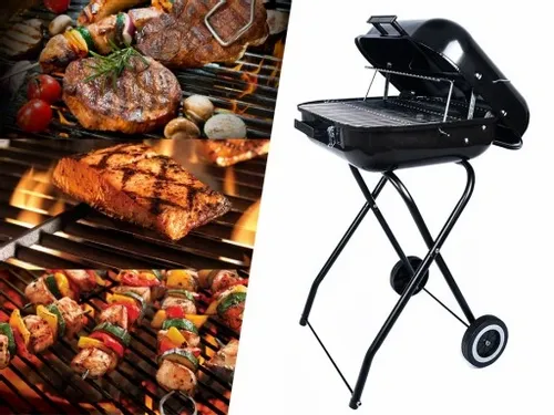 GRILL Węglowy na brykiet Ogrodowy PRZENOŚNY turystyczny WÓZEK POKRYWA na Arena.pl