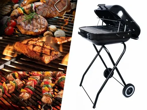 GRILL Węglowy na brykiet Ogrodowy PRZENOŚNY turystyczny WÓZEK POKRYWA zdjęcie 10