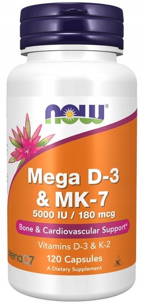 NOW Foods MEGA Witamina D3 5000 + K2 mk-7 120kaps zdjęcie 1