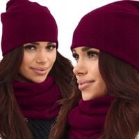 KOMPLET DAMSKI KOBIECY ZIMOWY MODNY CZAPKA KOMIN POLSKI BAKŁAŻANOWY