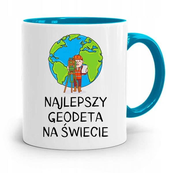Kubek Błękitny Dla Geodety Najlepszy Na Świecie Z Nadrukiem Ze Zdjęciem zdjęcie 1