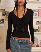 BERSHKA Koszulka z długim rękawem i koronką XS