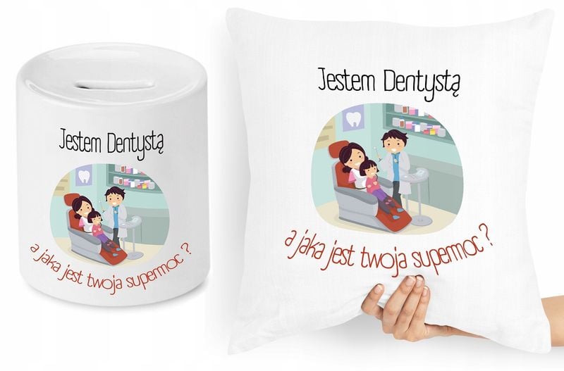 Dla Dentysty Zestaw Poduszka + Skarbonka Prezent Z Nadrukiem Ze Zdjęciem zdjęcie 1