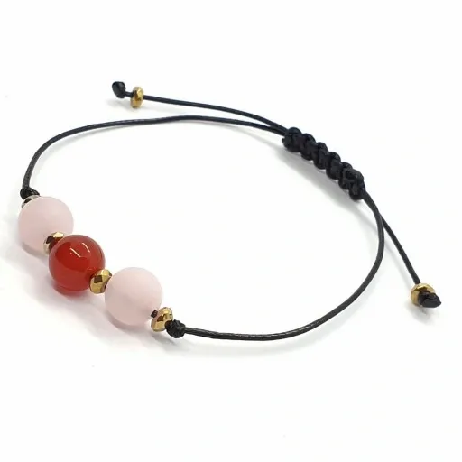 BRANSOLETKA NoVa Kwarc Różowy Karneol Makrama zdjęcie 4