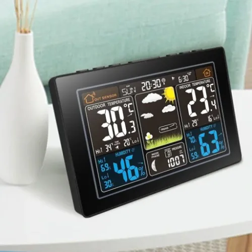 BEZPRZEWODOWA STACJA POGODY LCD POGODOWA HIGROMETR BAROMETR DCF + CZUJNIK na Arena.pl