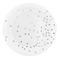 Talerzyki papierowe białe w srebrne kropki, 18 cm 6 szt.