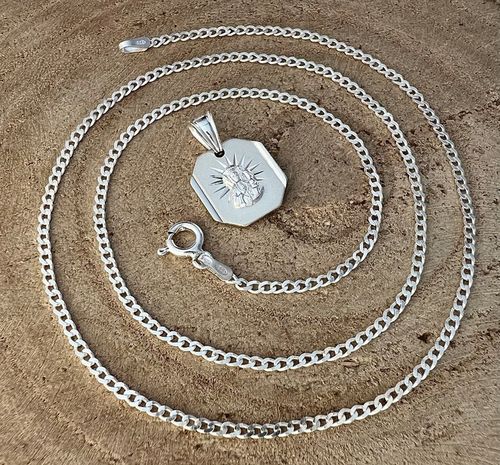 Srebrny łańcuszek 50 cm z medalikiem Matki Boskiej komunijny czy na chrzest na Arena.pl