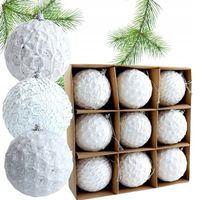 BOMBKI CHOINKOWE Żakardowe nietłukące KULE ZESTAW 9 szt 8cm BOHO Białe