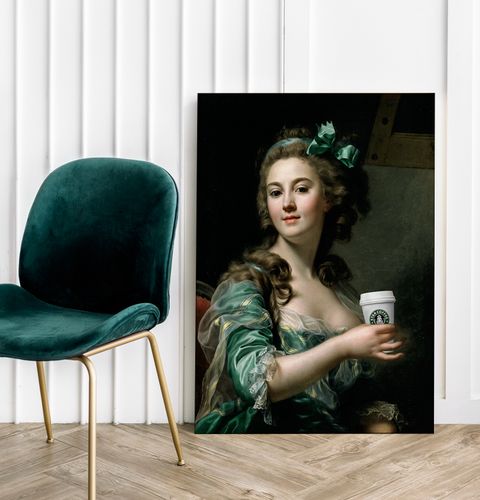 Obraz na płótnie dama z kawą portret pop art 80x120 cm na Arena.pl