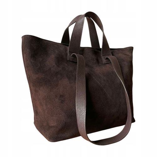 Czekoladowa zamszowa torebka A4 shopper ZAMSZ + SKÓRA NATURALNA Vera na Arena.pl