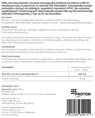 Proton Labs Ashwagandha MAX 666 mg 120 kaps. na Arena.pl