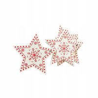 DREWNIANE BOMBKI BIAŁE GWIAZDKI z PŁATKAMI ŚNIEGU NA CHOINKĘ 5szt decoupage