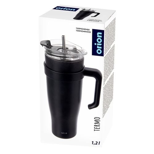stalowy kubek termiczny termos 1200ml z rączką i słomką orion 112284 czarny na Arena.pl
