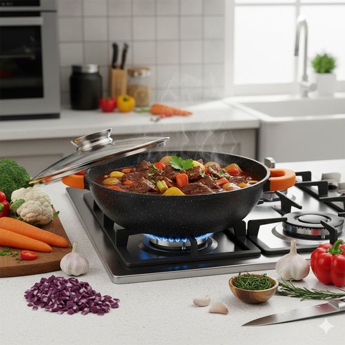 Patelnia Granitowa do Smażenia Duszenia Pieczenia z Pokrywką 28 cm 3,3L na Arena.pl