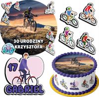 ZESTAW OPŁATEK NA TORT 20CM + 17 POSTACI - ROWERY HOBBY + IMIĘ 15CM 18CM