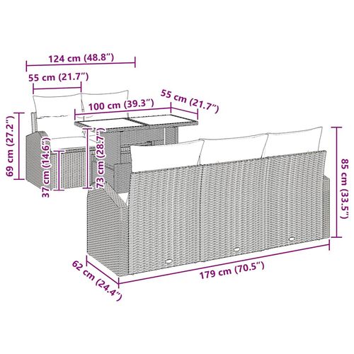 Zestaw Sof na Ogród 6 pcs Beżowy 100 x 55 x 73 cm Polirattan na Arena.pl
