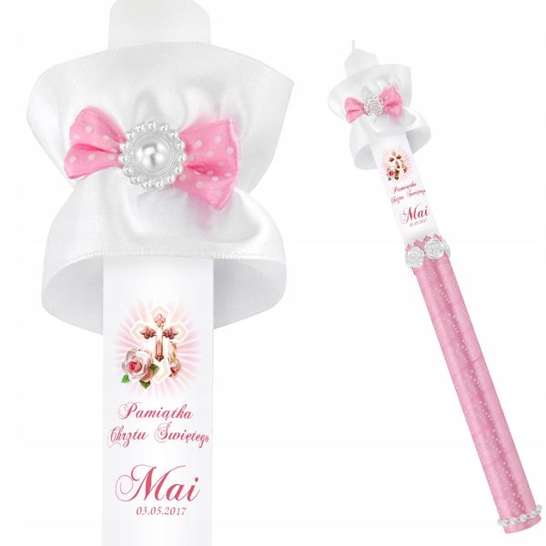 Świeca NA CHRZEST z ozdobami imię i data CHRZTU prezent na chrzest zdjęcie 6
