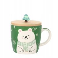Kubek świąteczny MOLDY z misiem i ozdobną pokrywką 0,3 l zielony
