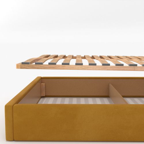 ŁÓŻKO TAPICEROWANE DO SYPIALNI 180x200 ŁÓŻKO PODWÓJNE Z POJEMNIKIEM ŻÓŁTE na Arena.pl