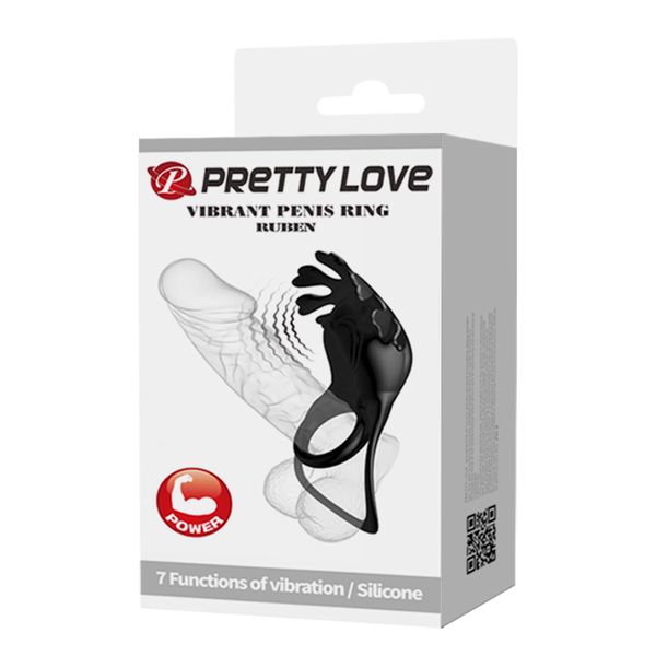 Pretty Love - Vibrant Penis Ring Ruben Black, 7 Vibration Functions zdjęcie 11